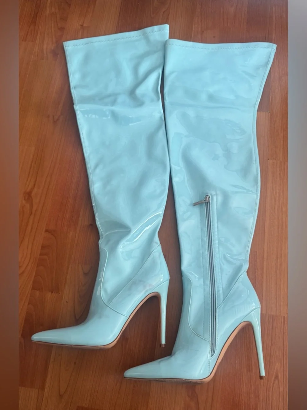 Cape Robbin Baby Blue Patent Over-the-Knee Pointed-Toe Boots (US 8)